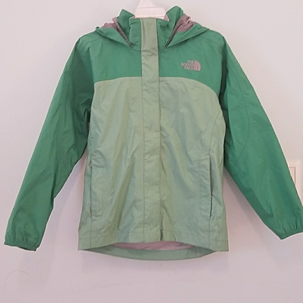 The North Face green rain jacket